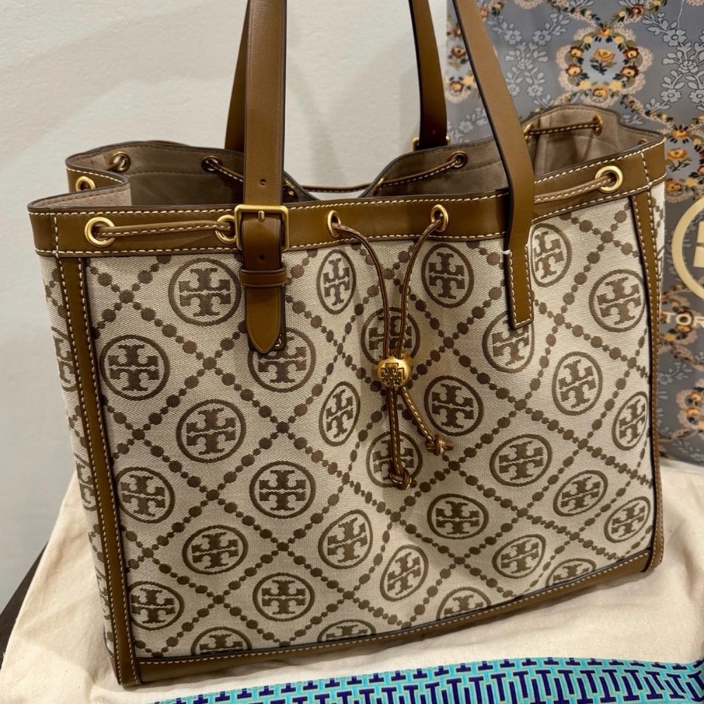 Tory Burch Monogram Drawstring Tote - Picture 2 of 16